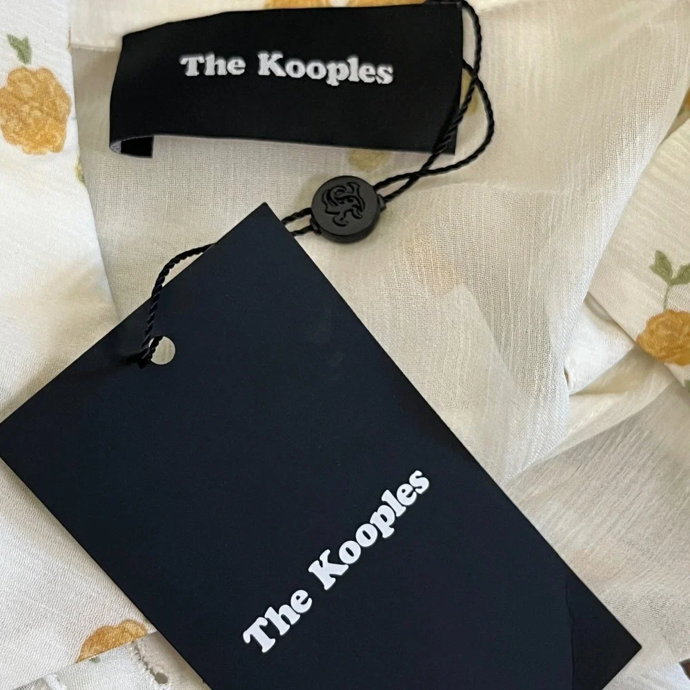 The Kooples Popcorn Floral-Print Sheer Silk Shirt Ruffle Button Down FR 1/US S - Picture 8 of 13